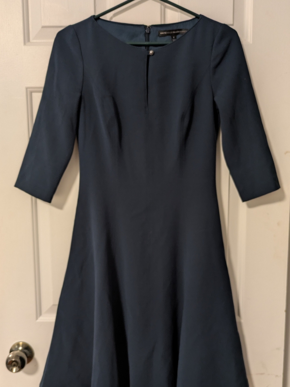 White House Black Market Navy Fit-and-Flare Dress With Elegant 3/4 Sleeve